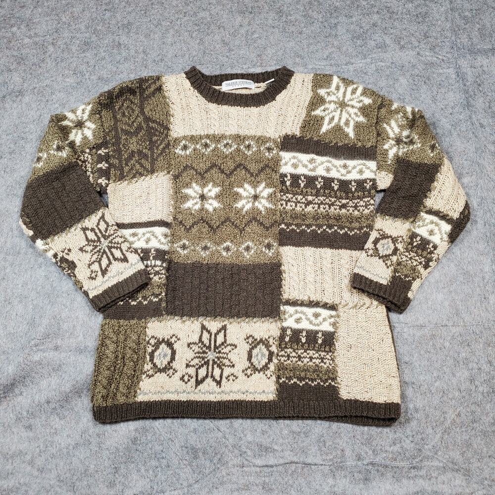 Vintage Valerie Stevens Sweater Womens Medium Patchwork Fair Isle Nordic Chunky